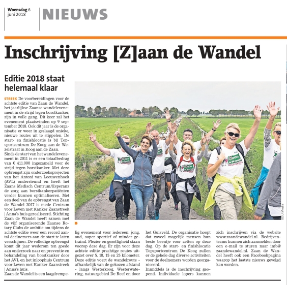 Inschrijving [Z]aan de Wandel 2018 is geopend